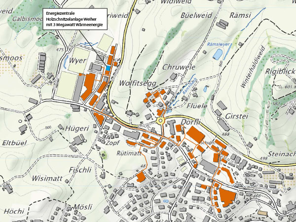 Situationsplan mit Wäremeverbund Weiher